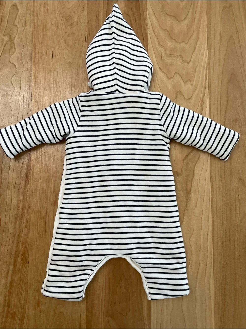 Petit Bateau Baby Navy Striped Lite Bunting With Soft Fleece Hood 1 Month